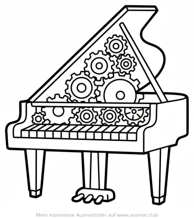 Klavier mit Zahnrädern Ausmalbild