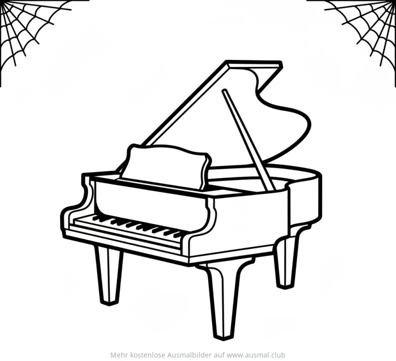 Klavier mit Spinnennetz-Dekoration Ausmalbild