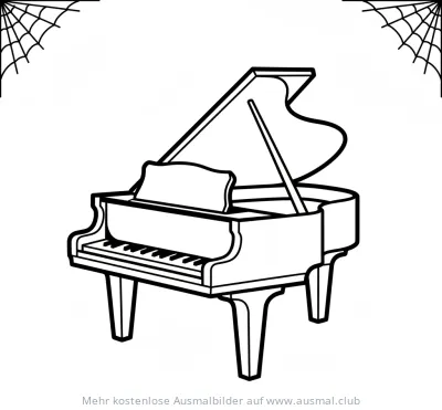 Klavier mit Spinnennetz-Dekoration Ausmalbild