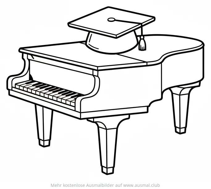Klavier mit Doktorhut Ausmalbild
