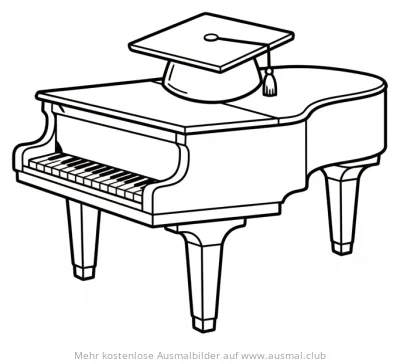 Klavier mit Doktorhut Ausmalbild