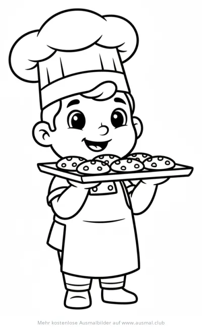 Bäcker Junge mit Kekstablett Ausmalbild