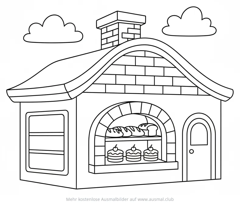 Bäckerei mit Brot und Kuchen Ausmalbild