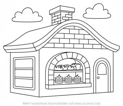 Bäckerei mit Brot und Kuchen Ausmalbild