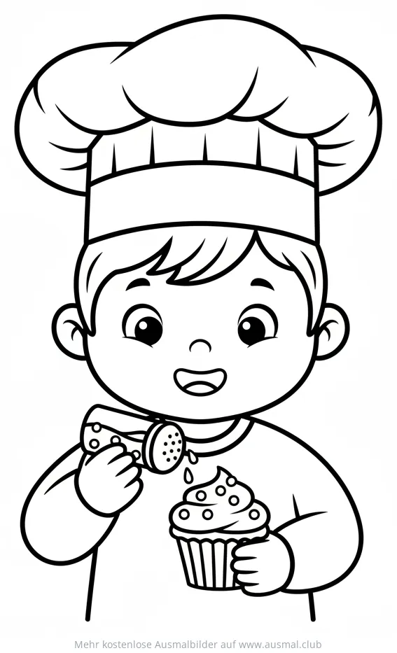 Koch verziert Cupcake Ausmalbild