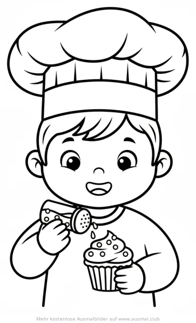 Koch verziert Cupcake Ausmalbild