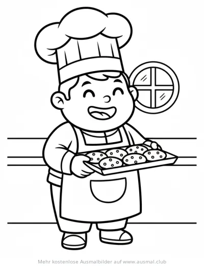 Bäckerin mit Blech voller Kekse Ausmalbild