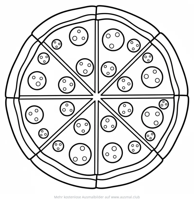 Pizza Ausmalbild mit Salamischeiben
