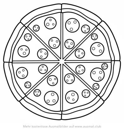 Pizza Ausmalbild mit Salamischeiben