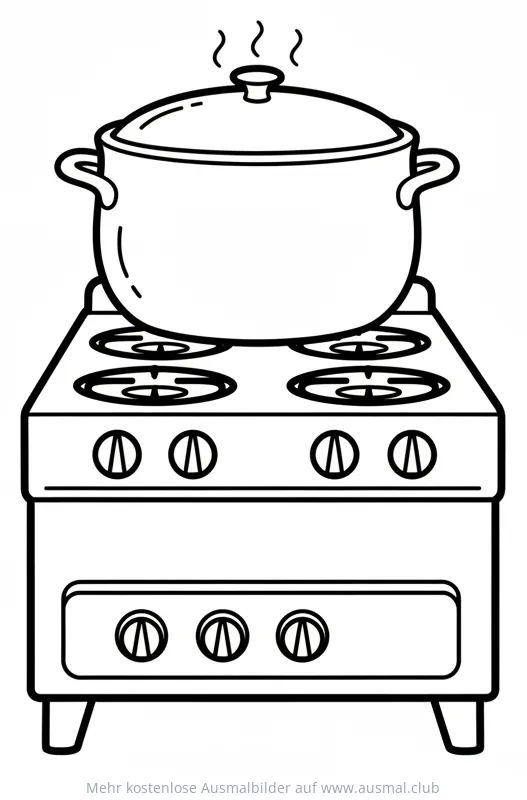 Dampfender Kochtopf auf Herd Ausmalbild
