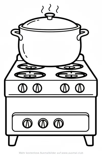 Dampfender Kochtopf auf Herd Ausmalbild