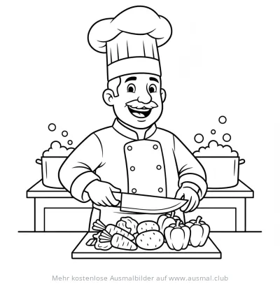 Koch schneidet Gemüse Ausmalbild
