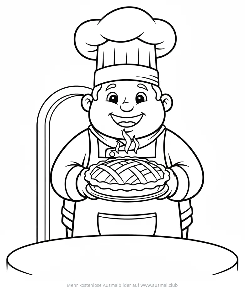 Bäckerin hält einen Kuchen, Ausmalbild