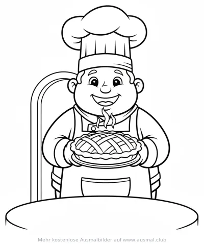 Bäckerin hält einen Kuchen, Ausmalbild