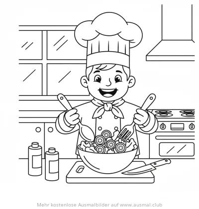 Koch bereitet Salat zu Ausmalbild