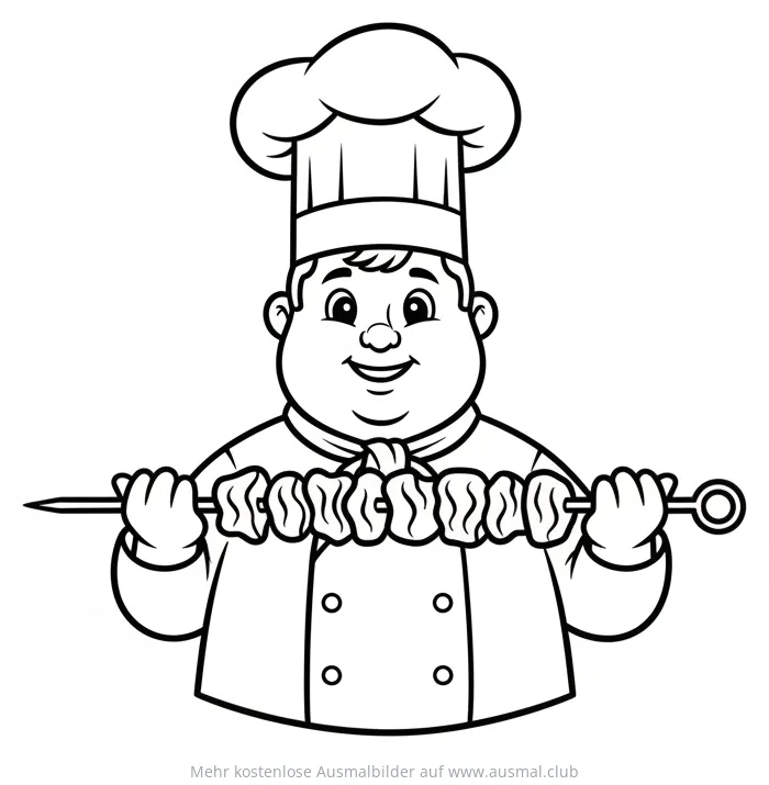 Koch hält Grillspieß Ausmalbild