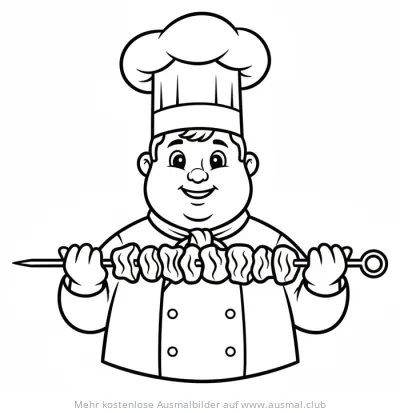 Koch hält Grillspieß Ausmalbild
