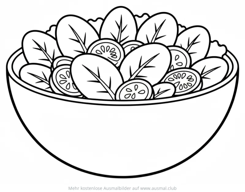 Salatschüssel mit Salat und Gurken Ausmalbild