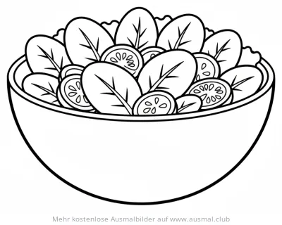 Salatschüssel mit Salat und Gurken Ausmalbild