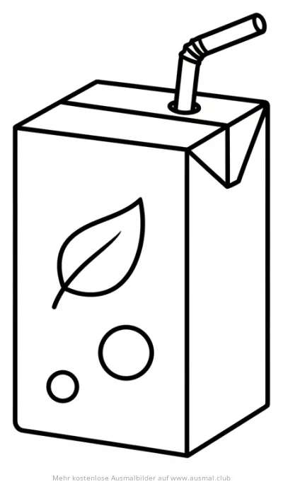 Saftpackung Ausmalbild mit Strohhalm und Blatt-Dekoration