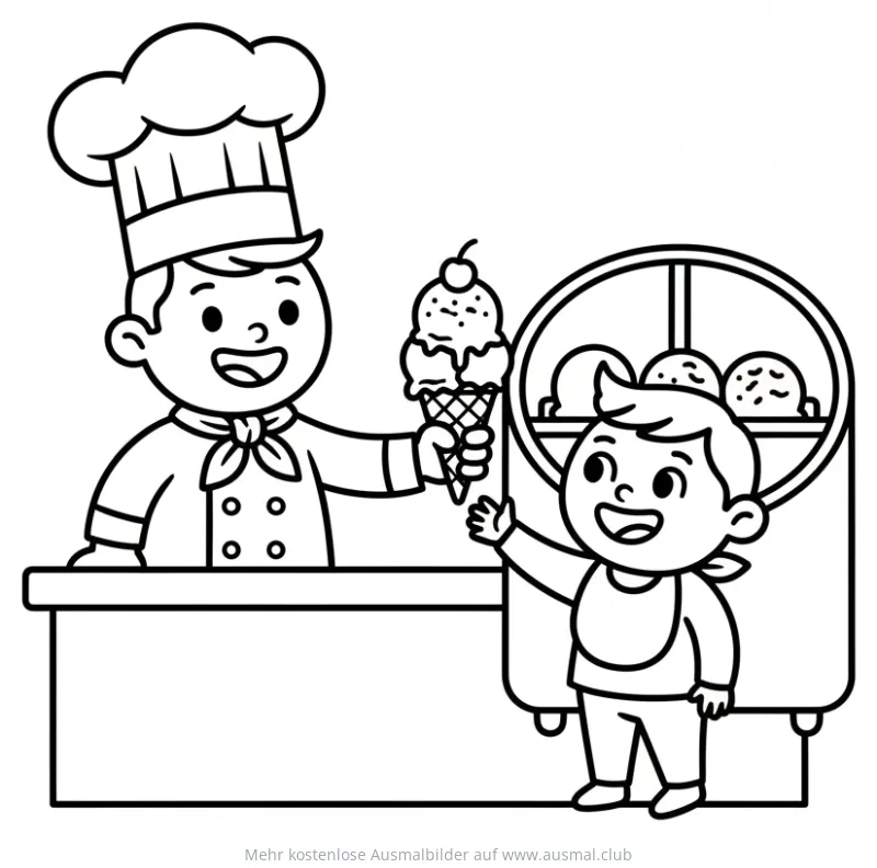 Koch reicht Kind ein Eis Ausmalbild