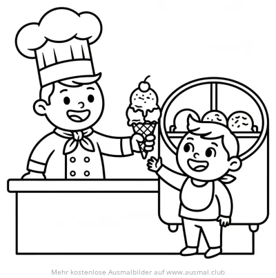 Koch reicht Kind ein Eis Ausmalbild