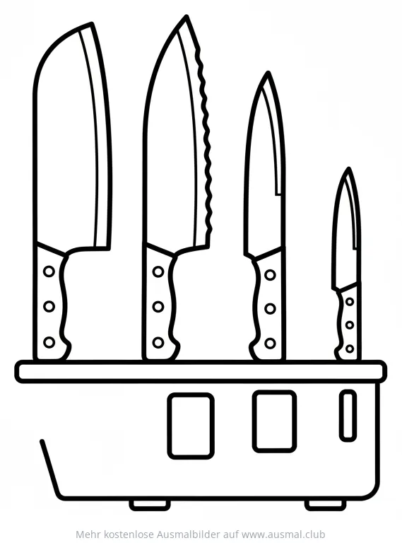Küchenmesser Set im Messerblock Ausmalbild