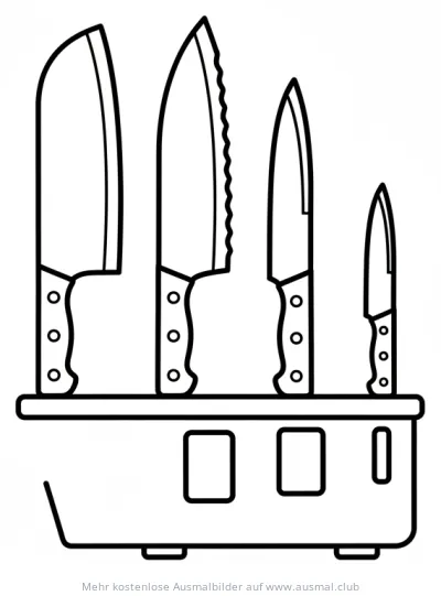 Küchenmesser Set im Messerblock Ausmalbild