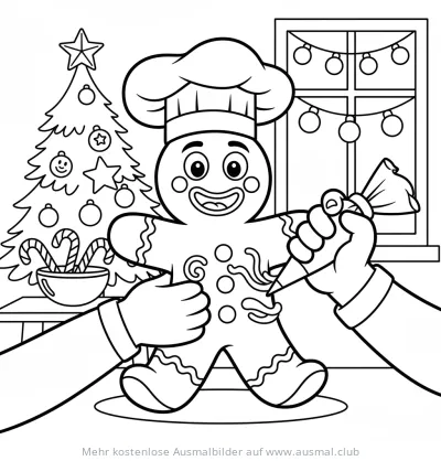 Lebkuchenmann wird dekoriert Ausmalbild