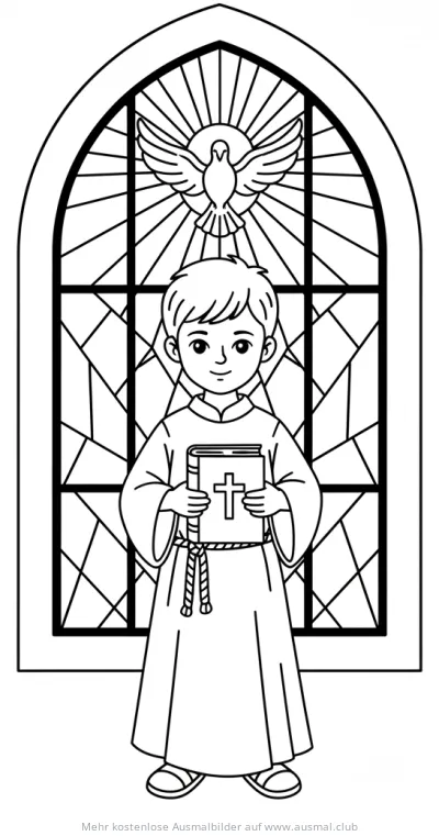 Junge mit Buch zur Konfirmation Ausmalbild