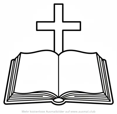 Offene Bibel mit Kreuz Ausmalbild