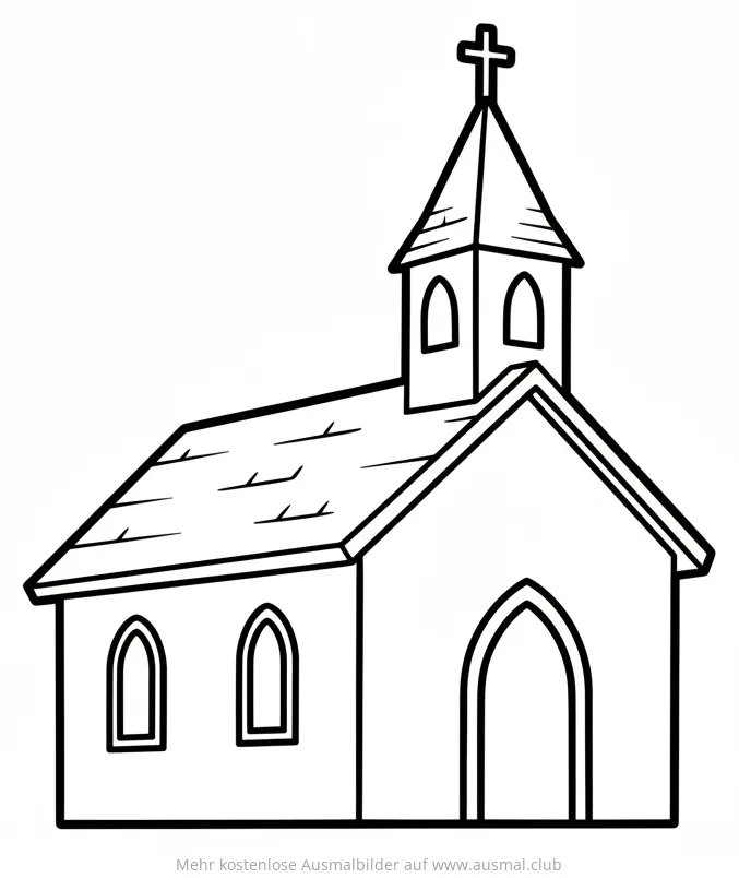 Kirche Ausmalbild mit Kreuz auf dem Turm