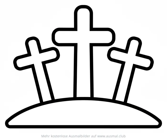 Drei Kreuze auf Hügel Ausmalbild