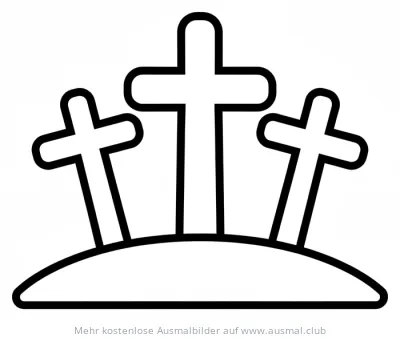 Drei Kreuze auf Hügel Ausmalbild