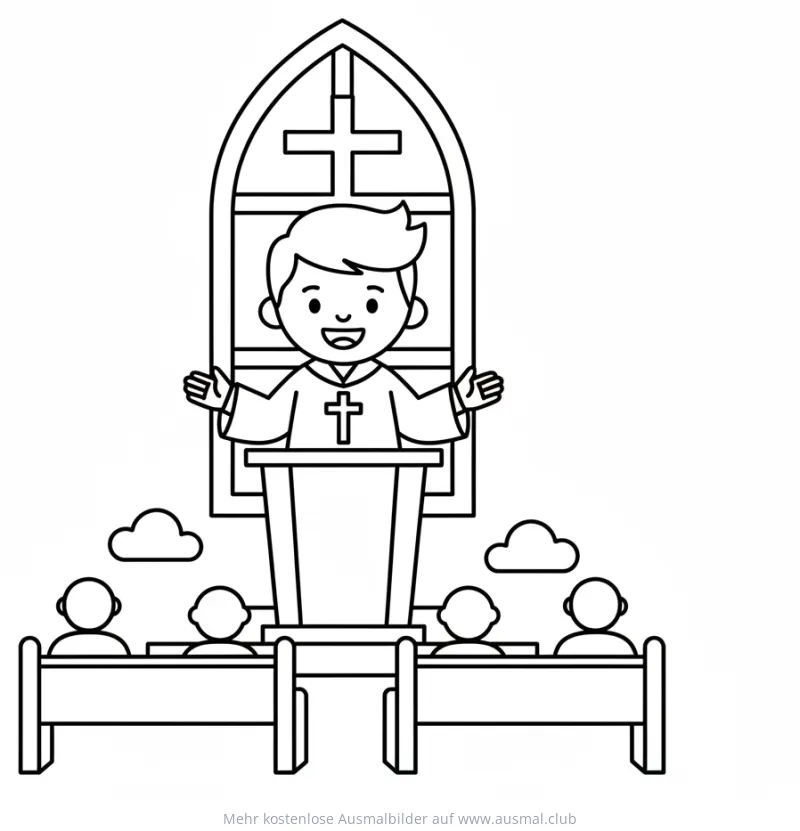 Pastor hält Predigt Ausmalbild