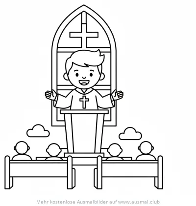 Pastor hält Predigt Ausmalbild