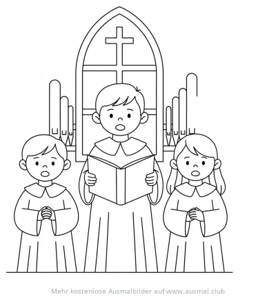 Kirchenchor mit Kindern vor Orgel und Kirchenfenster Ausmalbild