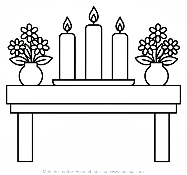 Altar mit Kerzen und Blumen Ausmalbild
