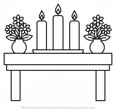 Altar mit Kerzen und Blumen Ausmalbild