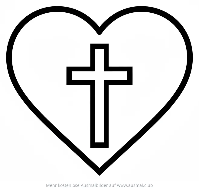 Herz mit Kreuz Ausmalbild für Konfirmation