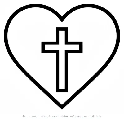 Herz mit Kreuz Ausmalbild für Konfirmation