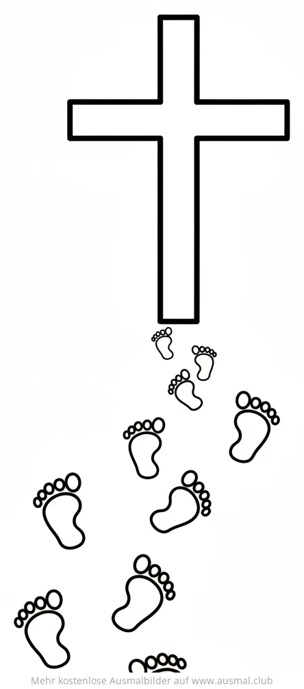 Fußspuren führen zum Kreuz Ausmalbild