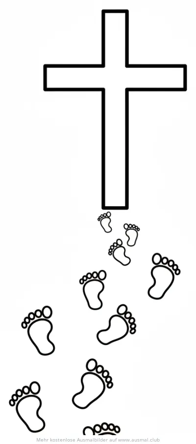 Fußspuren führen zum Kreuz Ausmalbild
