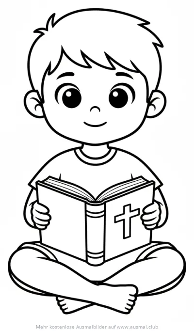 Junge liest Bibel Ausmalbild