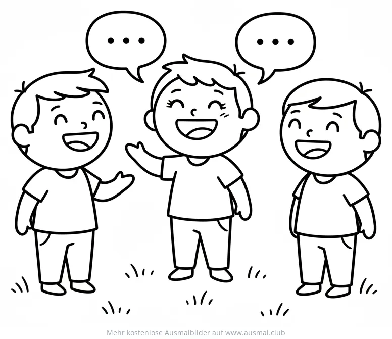Drei fröhliche Kinder im Gespräch Ausmalbild