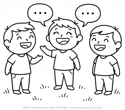 Drei fröhliche Kinder im Gespräch Ausmalbild