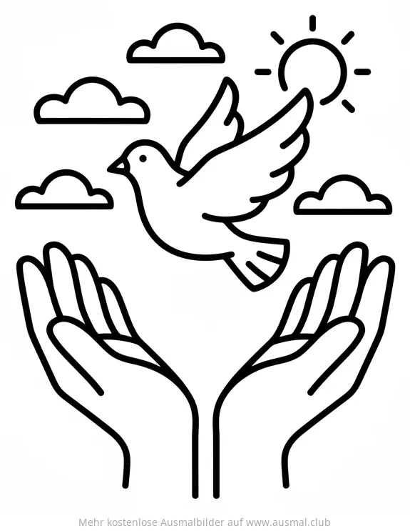 Taube wird aus Händen freigelassen Ausmalbild