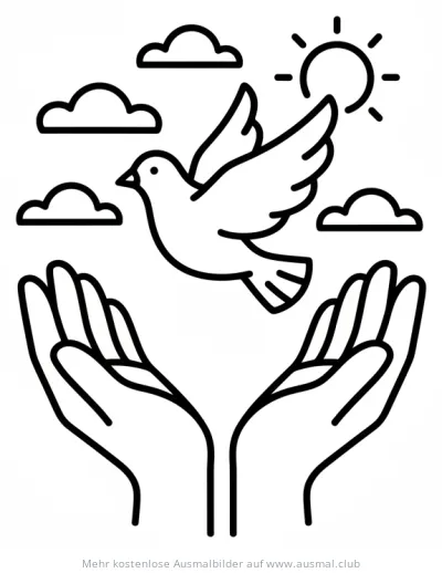 Taube wird aus Händen freigelassen Ausmalbild