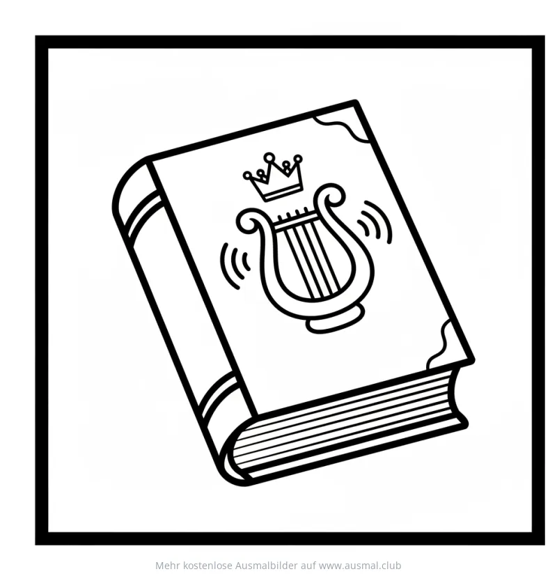 Psalmenbuch mit Lyra und Krone Ausmalbild