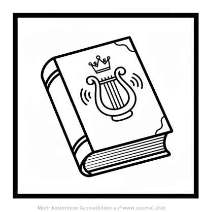 Psalmenbuch mit Lyra und Krone Ausmalbild